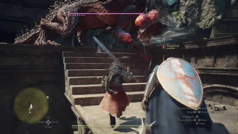 the player charging a dragon in dragon's dogma 2