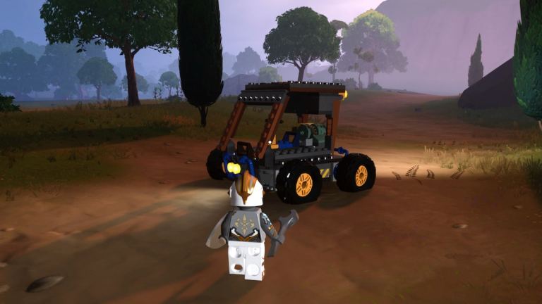 Players standing in front of a custom car with a wrench in their hand