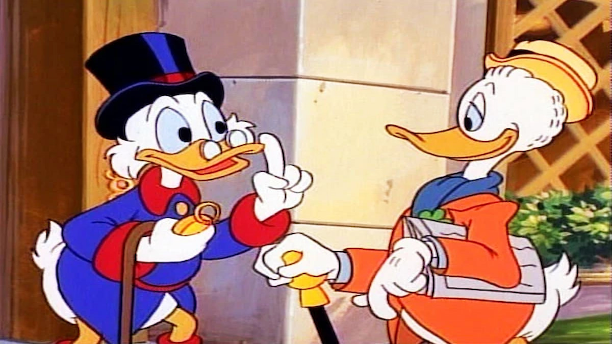 Scrooge McDuck et Gladstone Gander parlant 