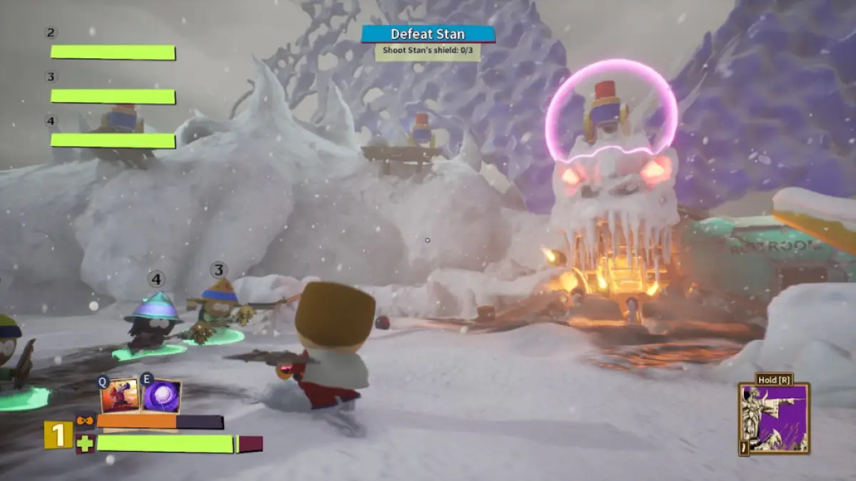 Un joueur combattant le dragon de Stan lors du Snow Day de South Park