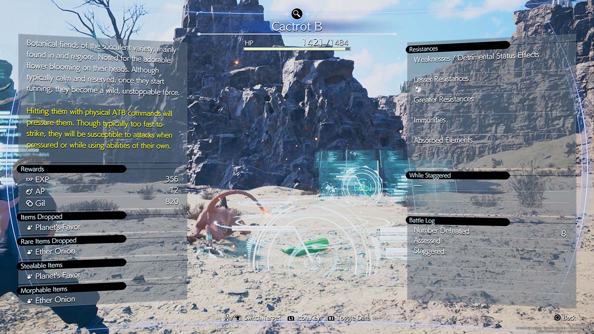 L'écran d'évaluation d'un cactus dans Final Fantasy 7 Rebirth