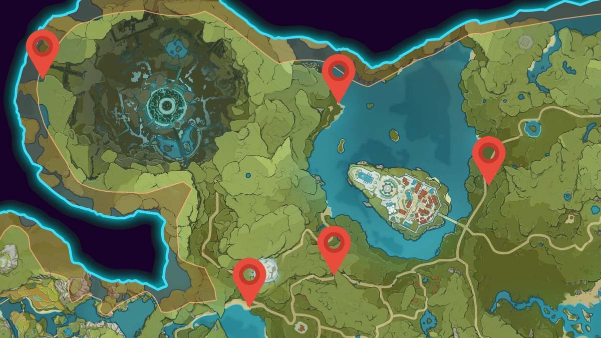 Emplacements spéciaux de Cala Lily sur la carte pour Genshin Impact
