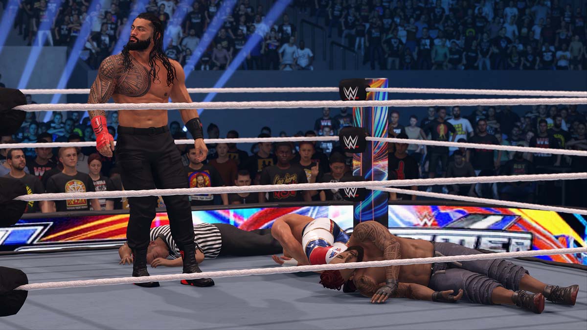 Quelques lutteurs éliminés au bord du ring dans WWE 2K24