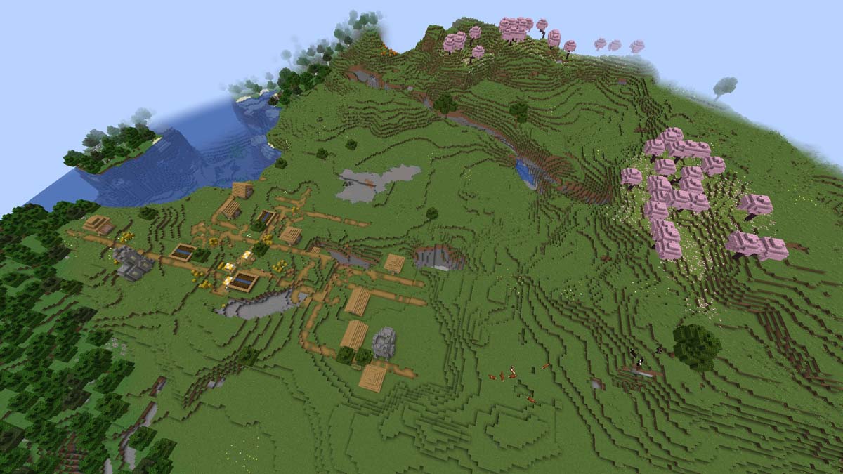 Petit village de cerisiers dans Minecraft