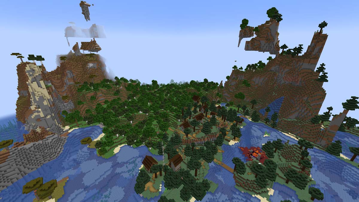 Village insulaire flottant dans Minecraft