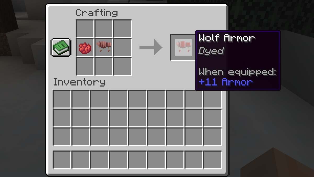 Appliquer une teinture rouge sur une armure de loup dans Minecraft