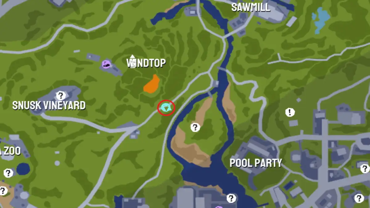 Une capture d'écran de la carte du troisième emplacement du treehugger dans Goat Simulator 3