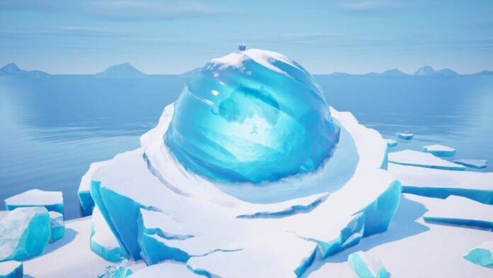 Aang and Appa frozen in ice sphere on iceberg location in Fortnite