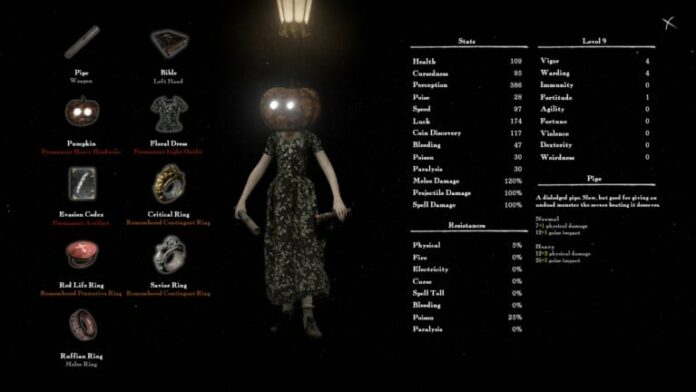 Character screen in Withering Rooms
