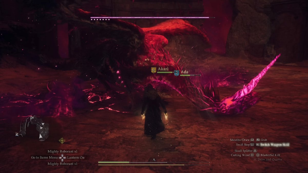 Combat de boss purgeur de dragon violet dans Dragons Dogma 2
