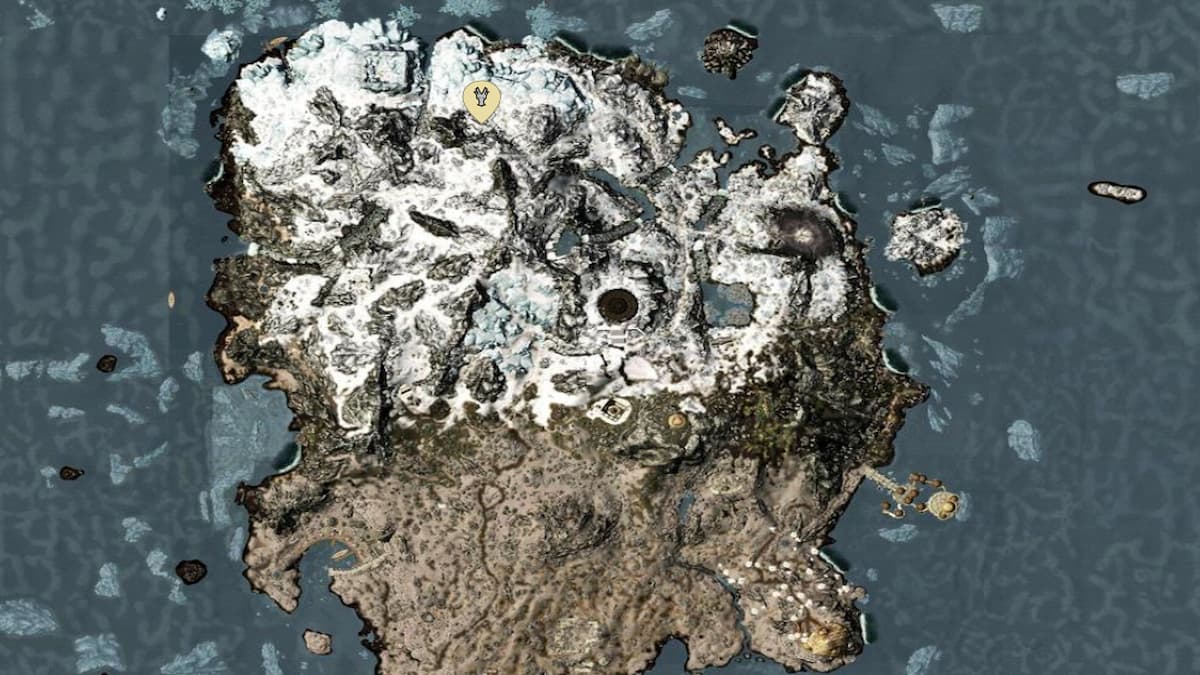 Carte de Solstheim avec une icône de dragon marquant l'emplacement du repaire du dragon