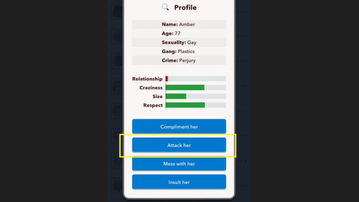 Une capture d'écran de l'option d'activité des prisonniers dans BitLife