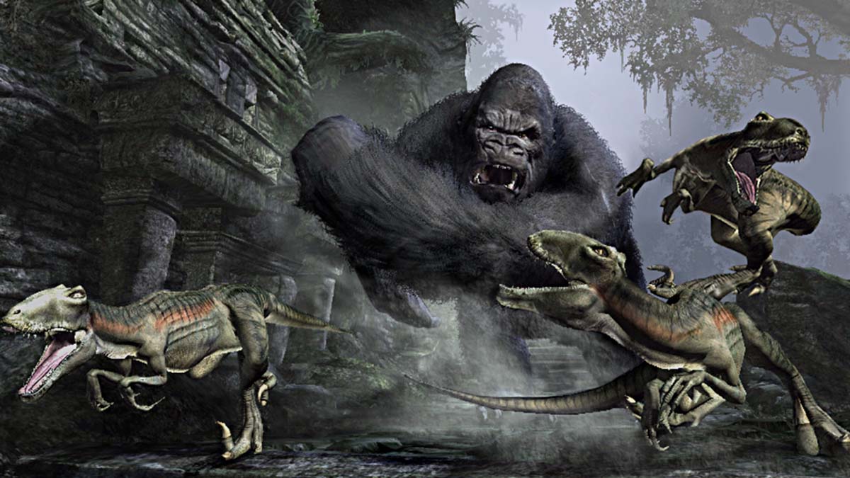 King Kong combat les dinosaures dans King Kong de Peter Jackson