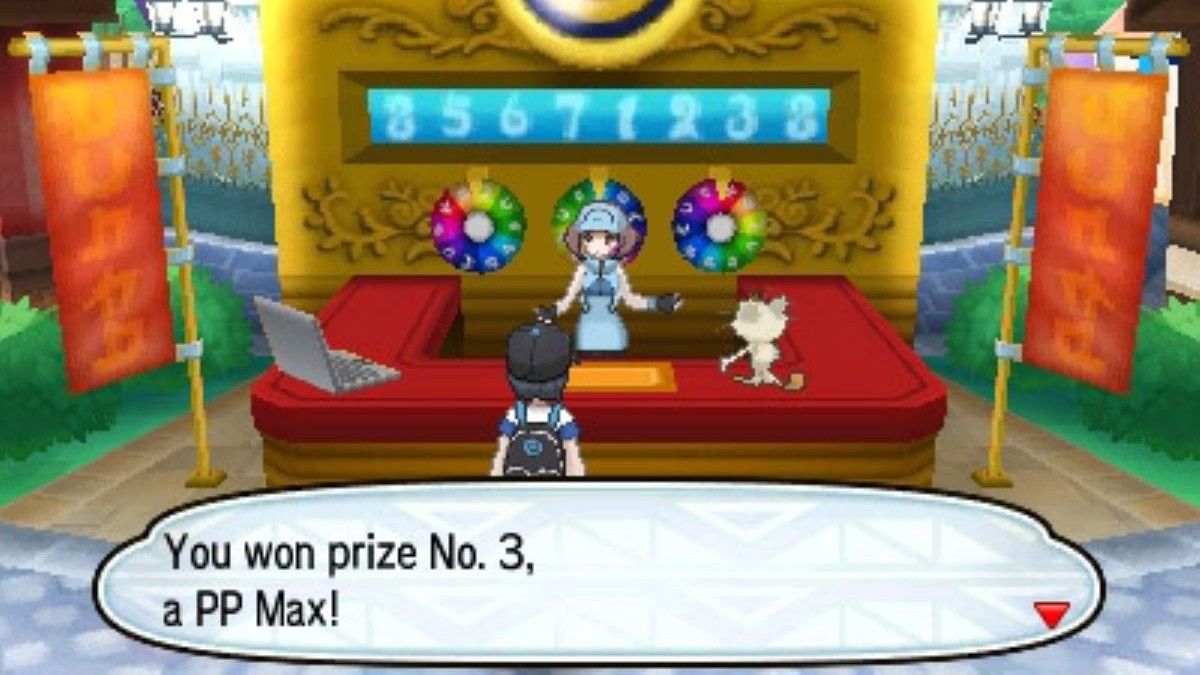 Un joueur joue à la loterie sur Festival Plaza dans Pokemon Sun & Moon