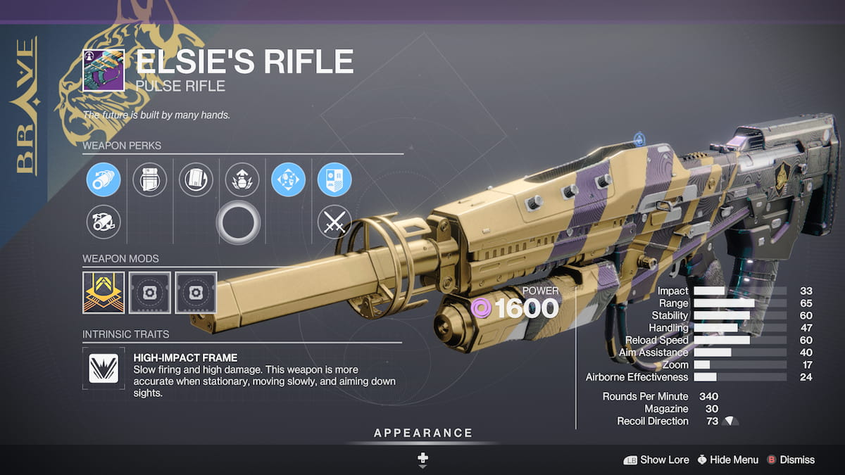 Le fusil d'Elsie dans Destiny 2 Into The Light
