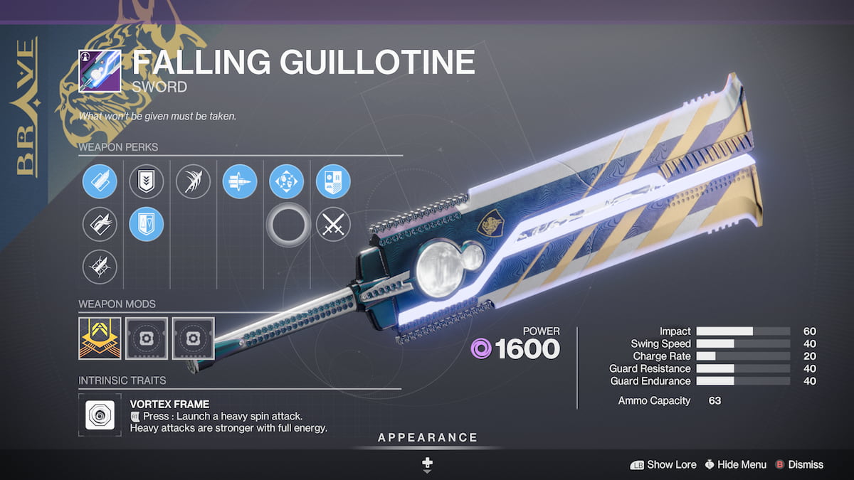 La guillotine qui tombe dans Destiny 2 Into The Light