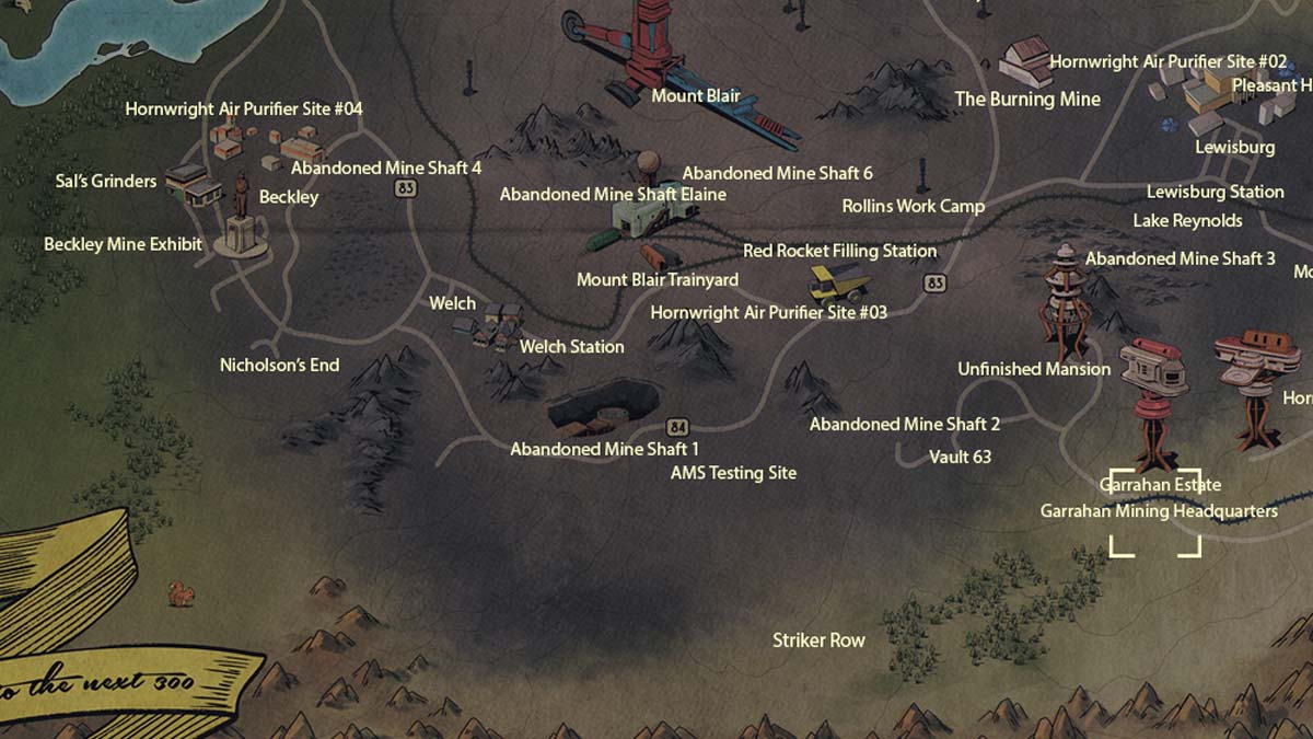 Emplacement sur la carte du quartier général de Garrahan Mining dans Fallout 76