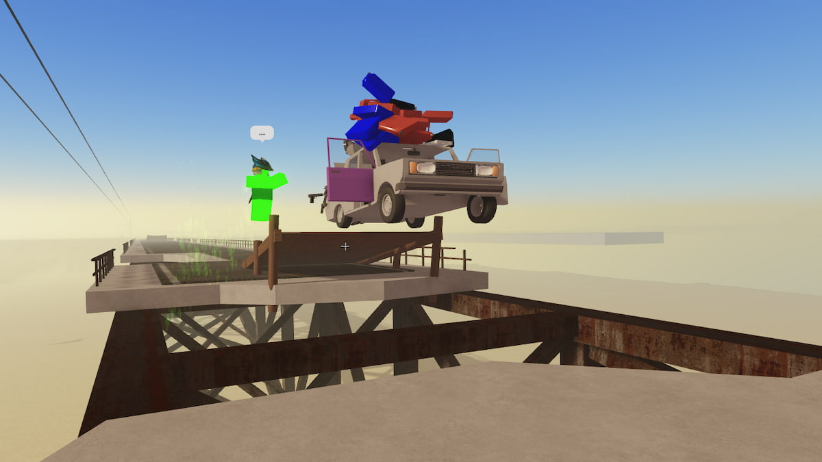 Une voiture sautant la rampe du pont dans A Dusty Trip