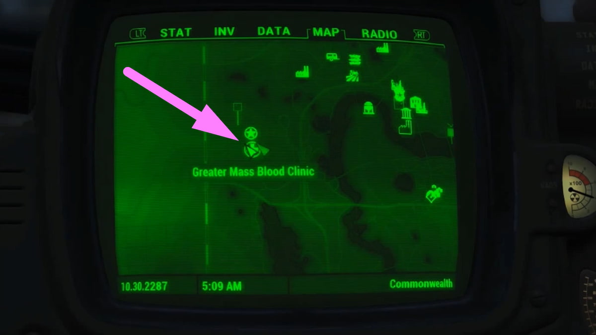Emplacement exact sur la carte du fusil seringue dans Fallout 4