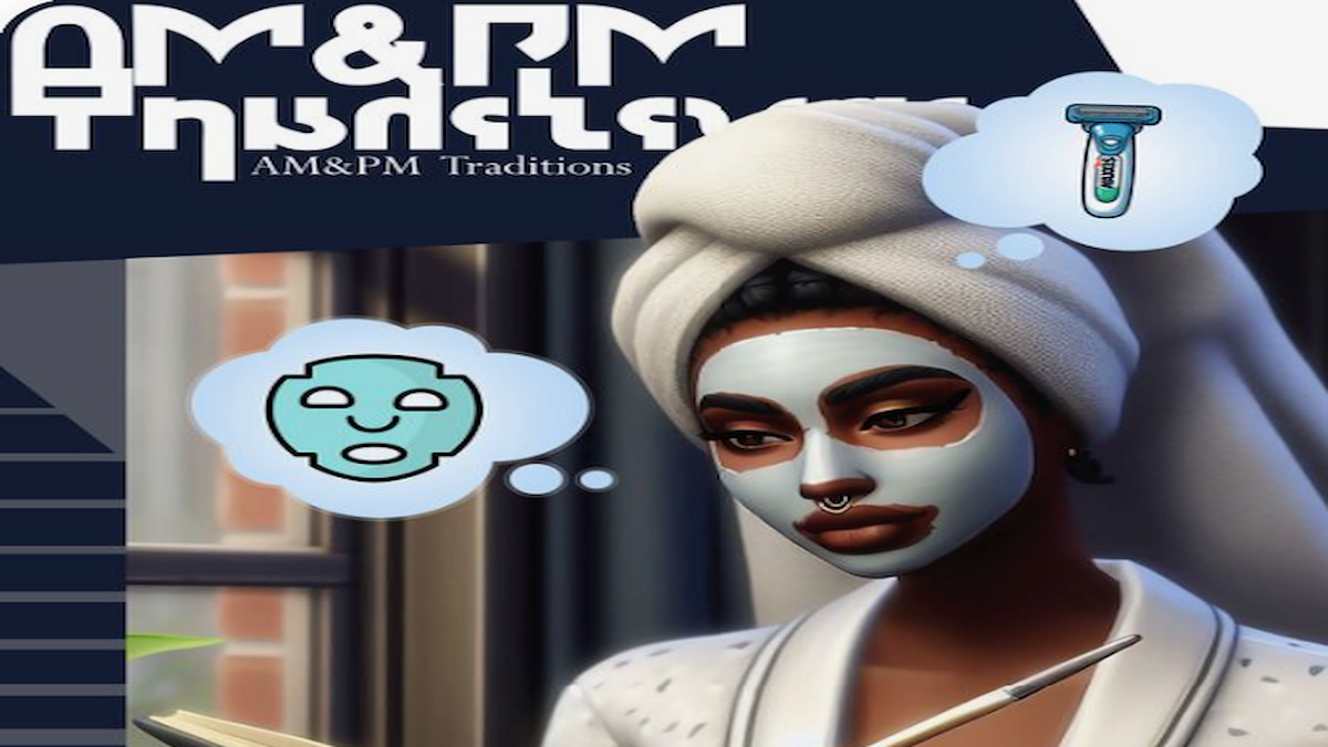 Sims portant un masque, une serviette et un peignoir, pensant aux tâches