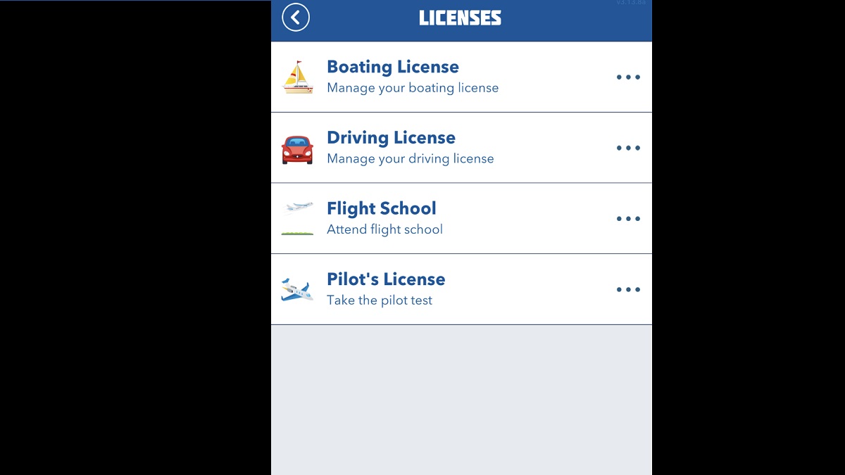 Options de permis de véhicule dans BitLife