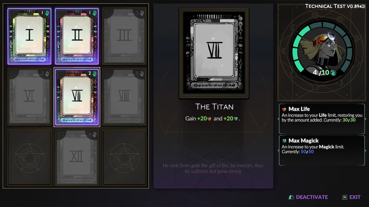 La mise à niveau des arcanes de la carte Titan Tarot dans Hadès 2.
