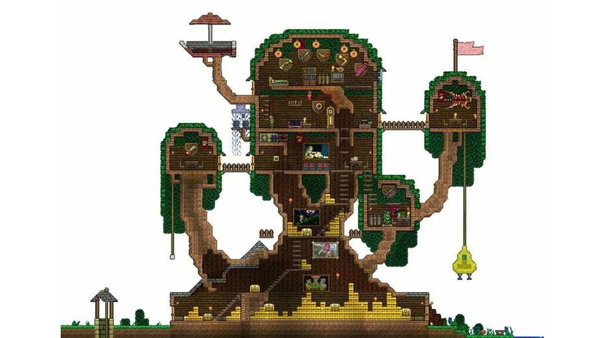 Conception d'une cabane dans les arbres Adventure Time à Terraria