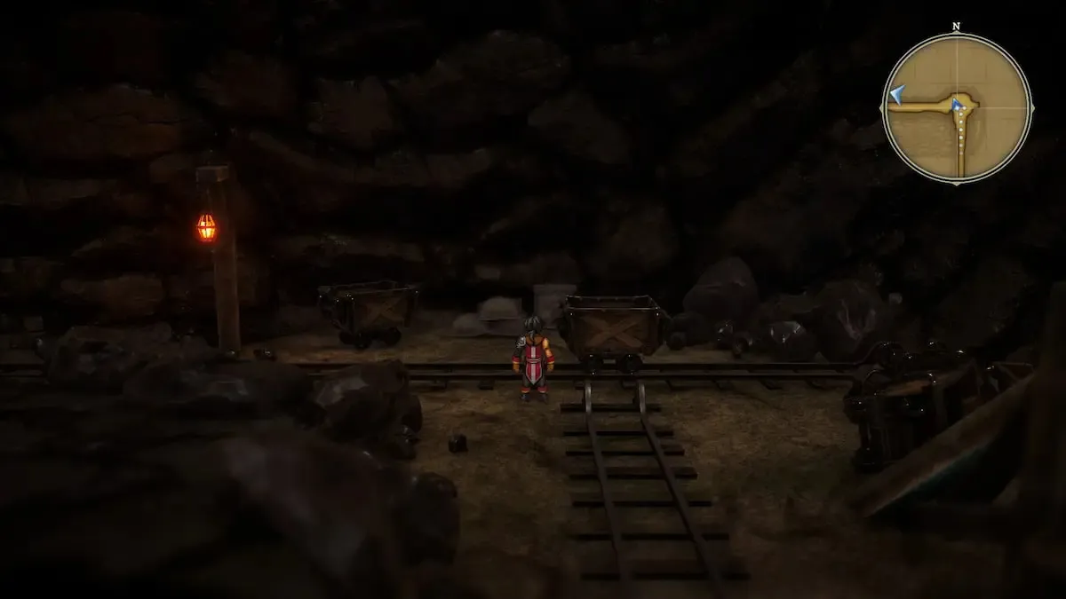 Personnage regardant un chariot vide dans Abandoned Mine (Eiuyden Chronicle Hundred Heroes)