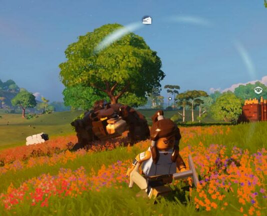 Player running away from brown bear