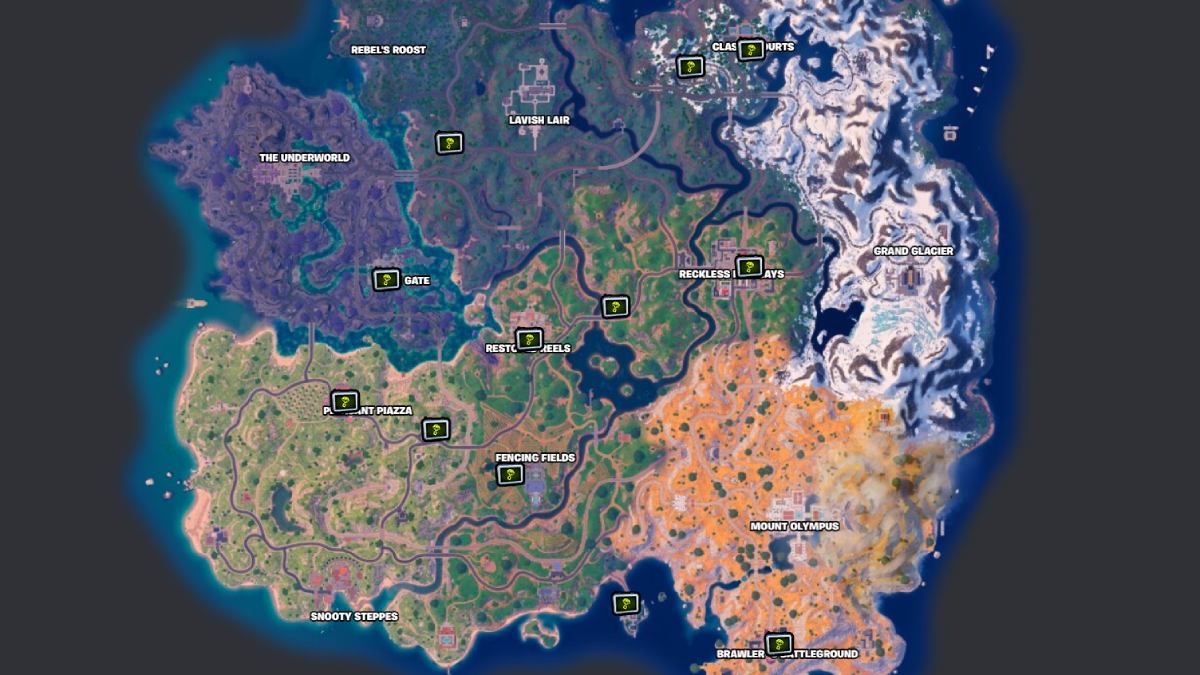 Emplacements du Fortnite Supply Shadow Briefing indiqués sur la carte