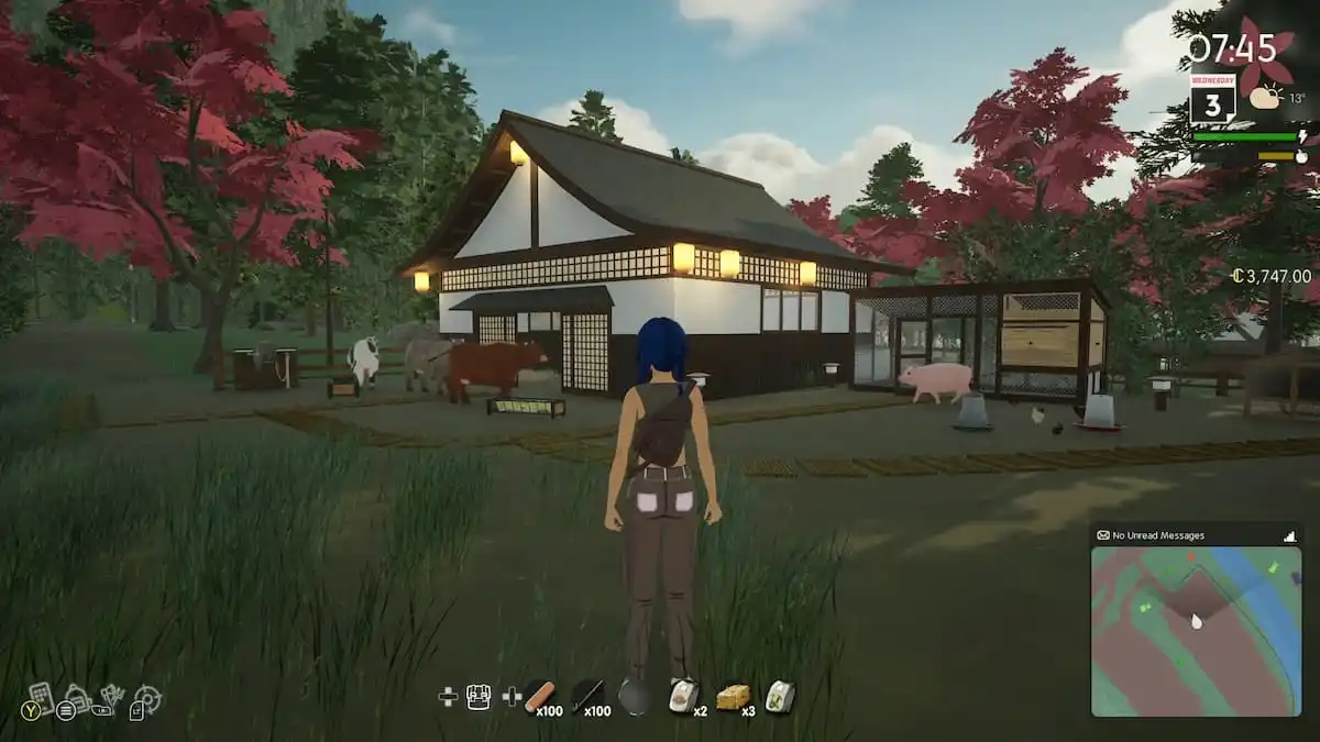 une capture d'écran montrant le bétail et la grange d'un joueur dans SunnySide