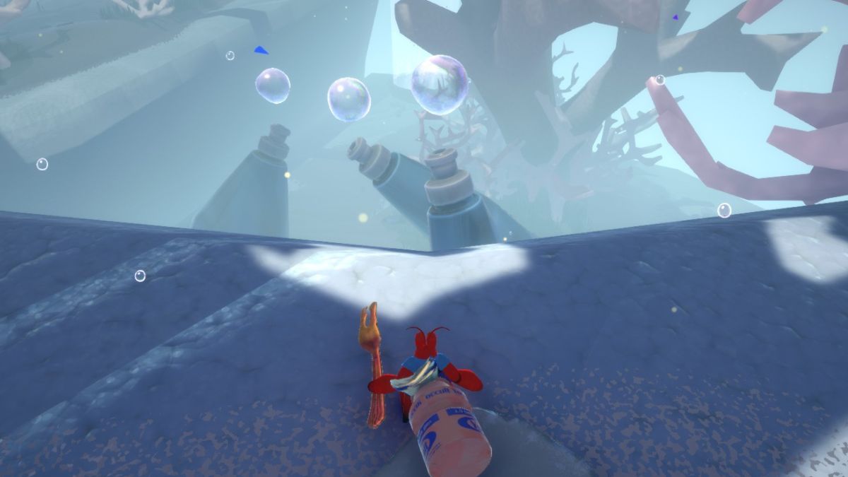 Kril sur le point de traverser l'abîme avec une plateforme à bulles dans Another Crab's Treasure