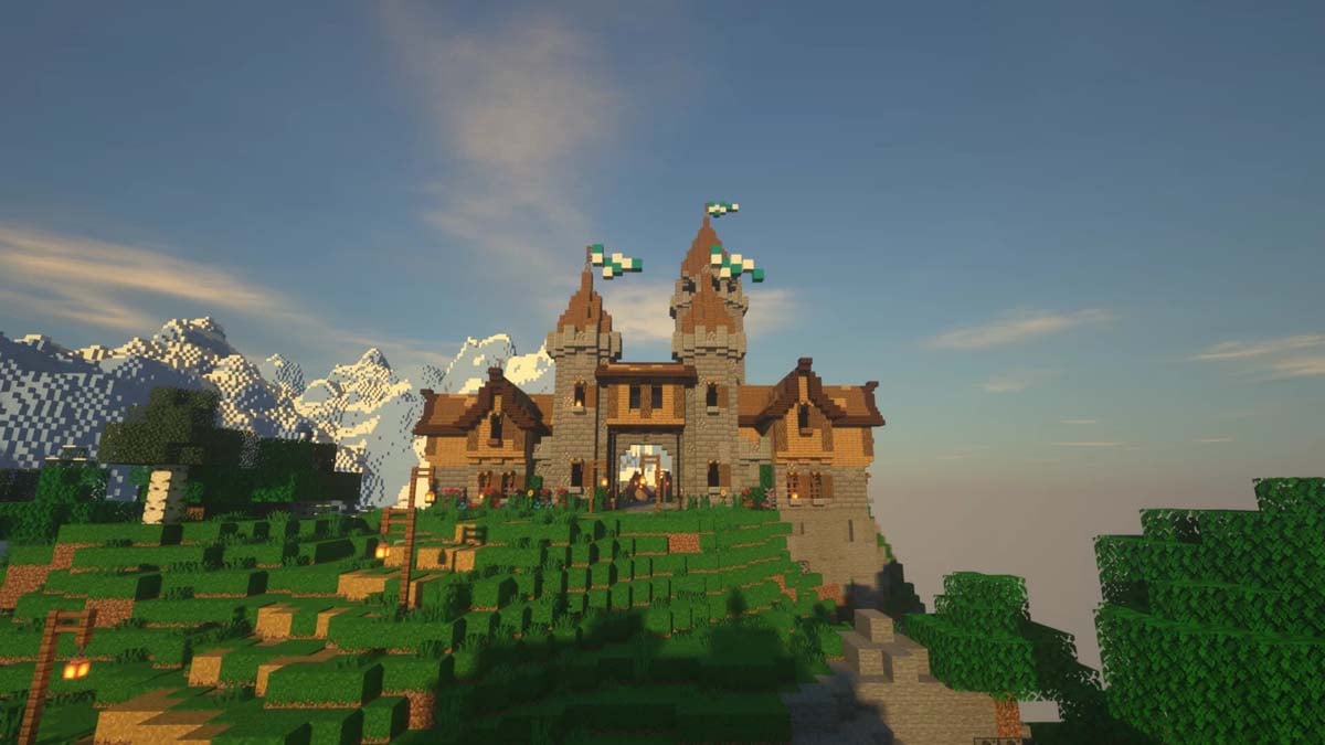 Château au sommet d'une montagne dans Minecraft