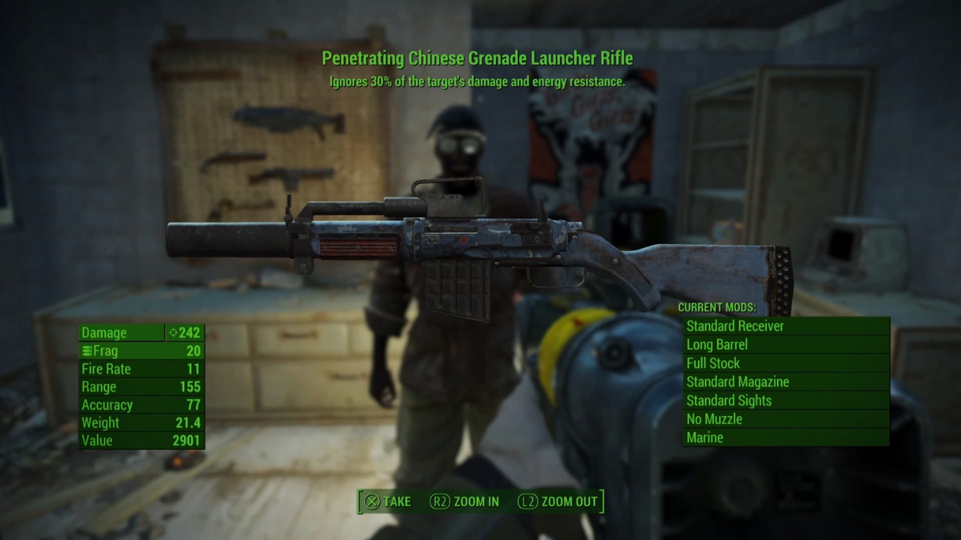 Le fusil lance-grenades chinois pénétrant que vous obtenez en récompense dans la quête When Pigs Fly de Fallout 4