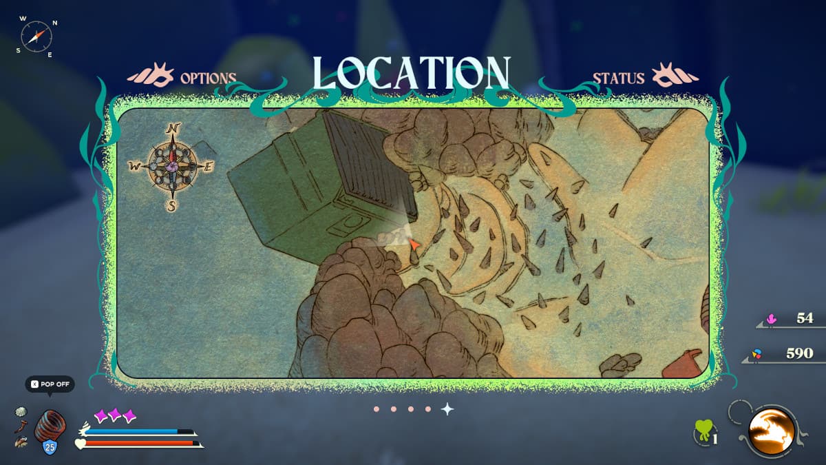 Emplacement sur la carte de l'adaptation du piège Bobbit dans Another Crab's Treasure.