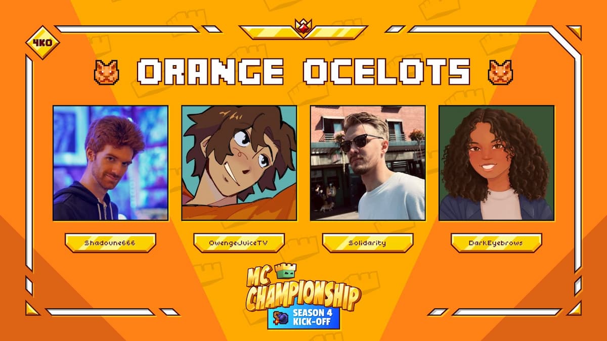 L'équipe Orange Ocelots pour la saison 4 des Championnats MC.