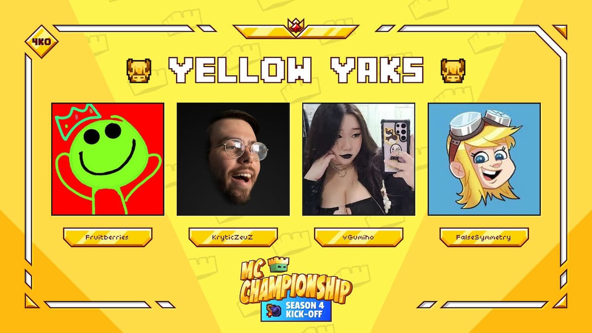 L'équipe des Yellow Yaks pour la saison 4 des Championnats MC.