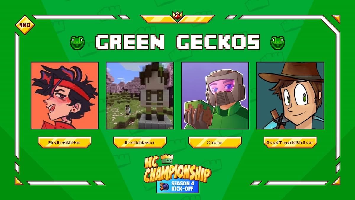 L'équipe Green Geckos pour la saison 4 des MC Championships.