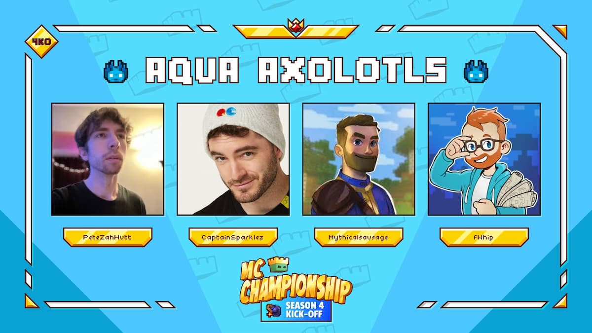 L'équipe Aqua Axolotls pour la saison 4 des Championnats MC.