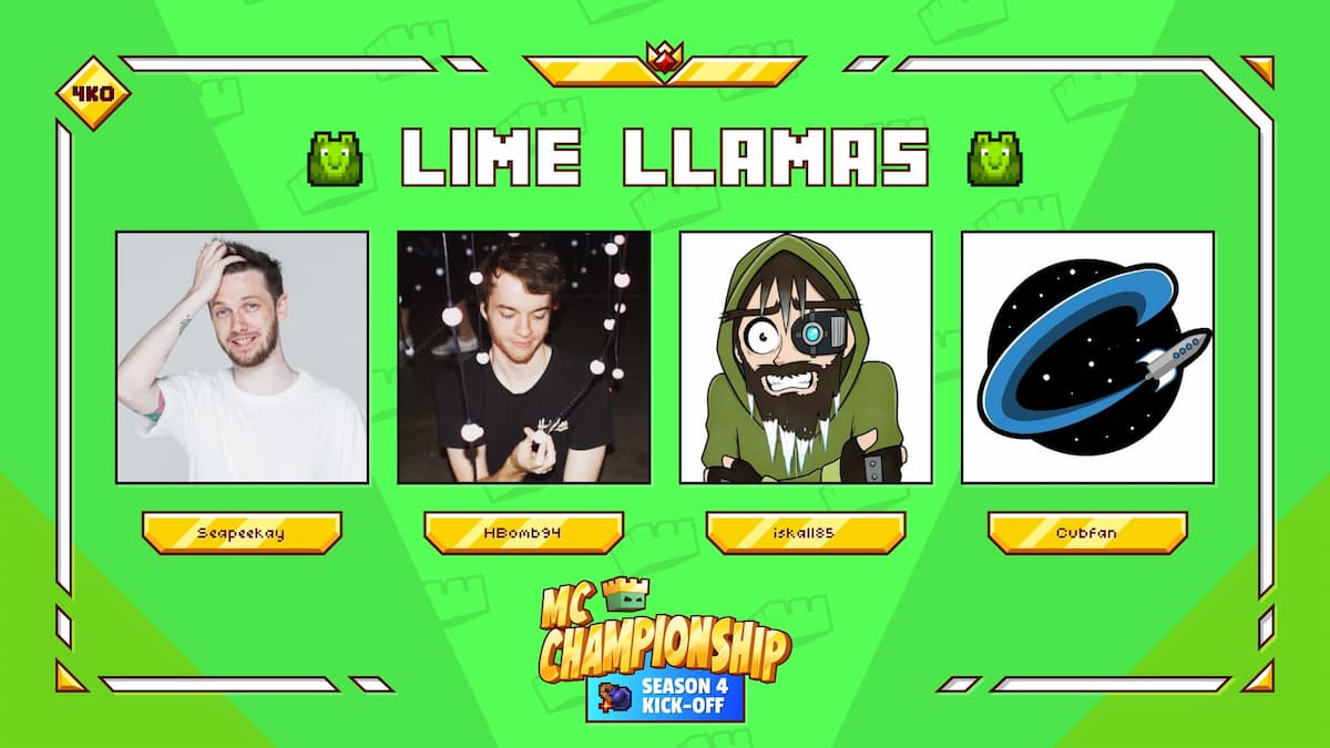 L'équipe Lime Llamas pour la saison 4 des Championnats MC.