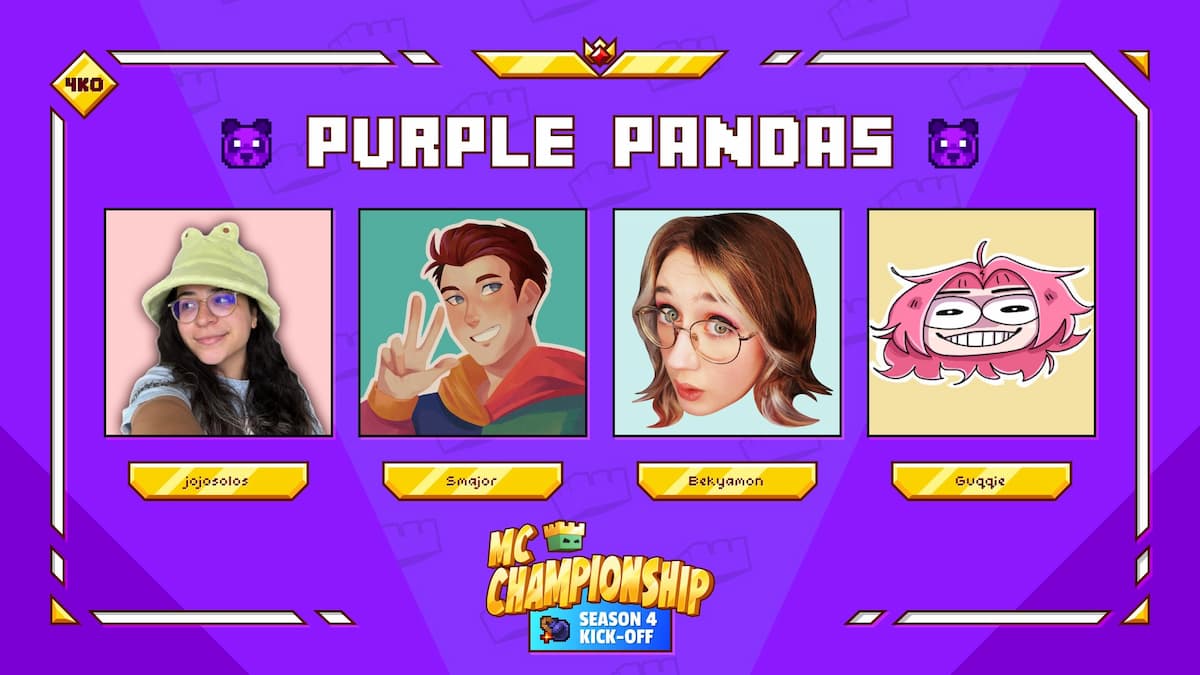 L'équipe Purple Pandas pour la saison 4 des Championnats MC.