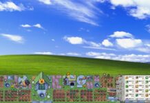 A large farm in Rusty's Retirement sits below the default Windows XP desktop.