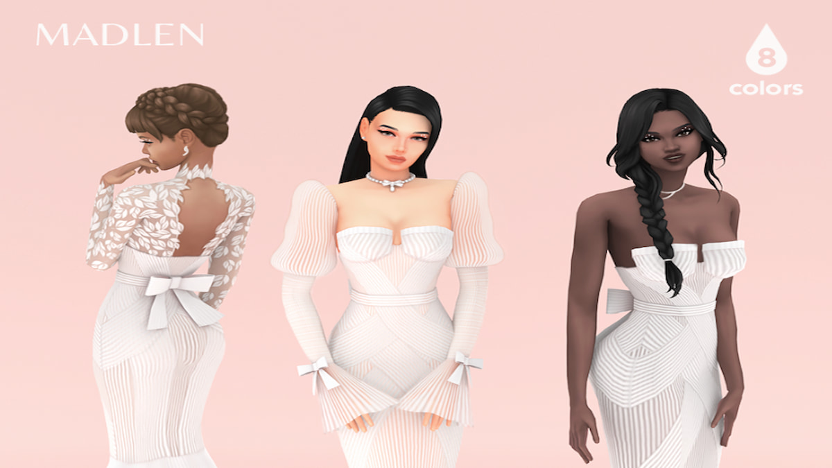 Trois variétés de robes différentes sur trois Sims différents