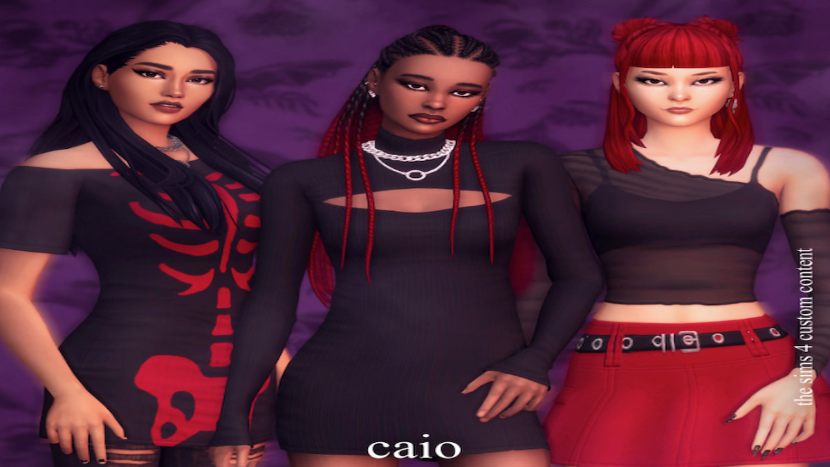 Trois modèles avec des ensembles de vêtements de style punk