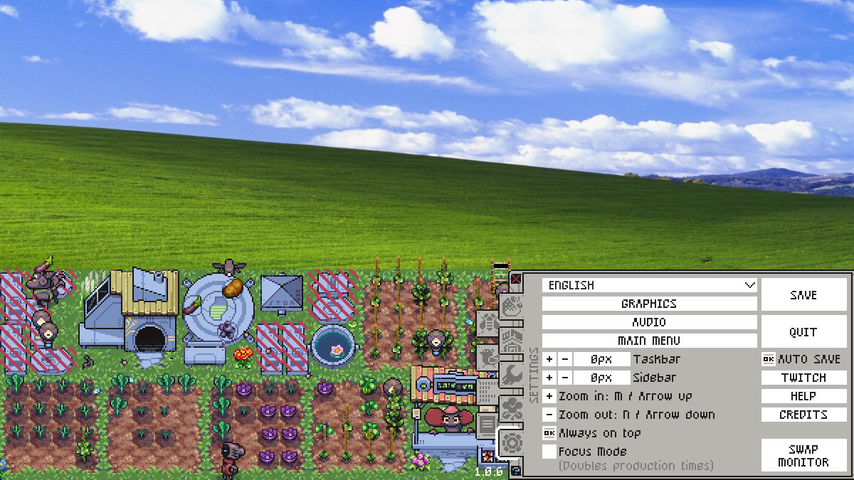 Le menu Gameplay de Rusty's Retirement situé sous l'image de bureau Windows XP par défaut.