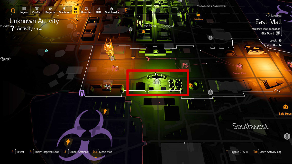 L'emplacement de Castle Settlement dans The Division 2