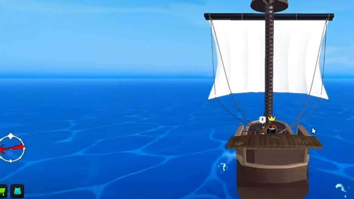 Un océan bleu dans le jeu Demon Piece avec un bateau.