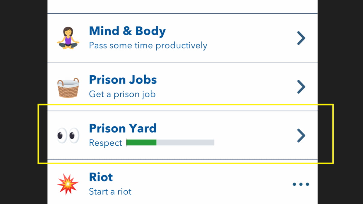 Une capture d'écran de la liste des prisonniers dans BitLife