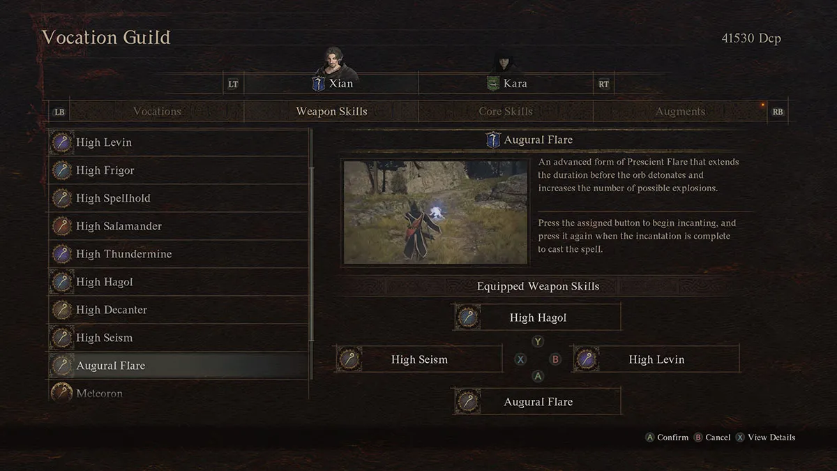 L'écran du sort Augural Flare dans Dragon's Dogma 2