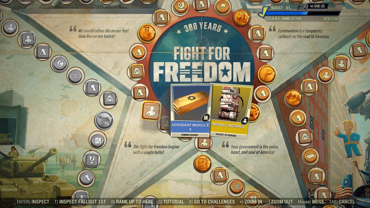 Tableau de bord de la saison Fight for Freedom. 